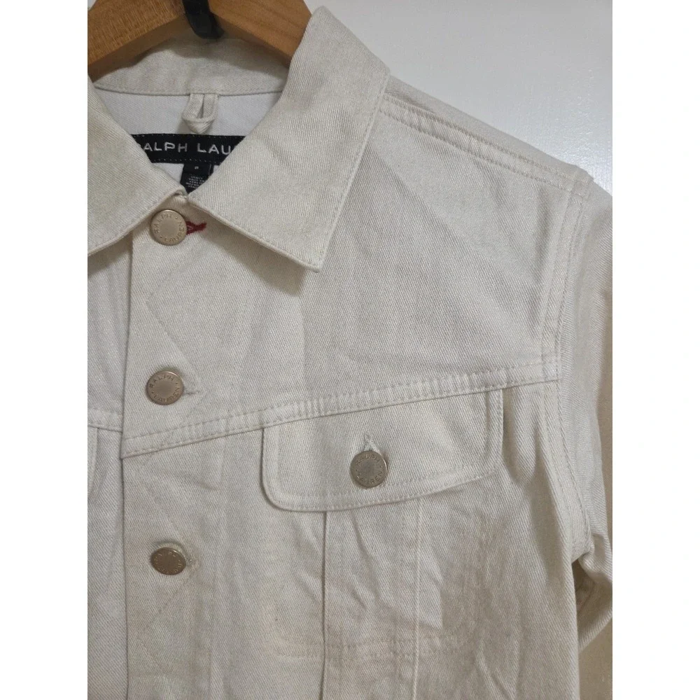 Ralph Lauren Womens Cropped Denim Jacket Cream Ivory Button Front Chic Minimal 8 - Picture 4 of 11